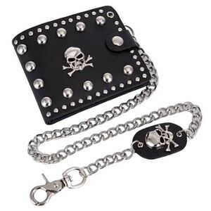 Vintage Black Leather Skull Wallet -O